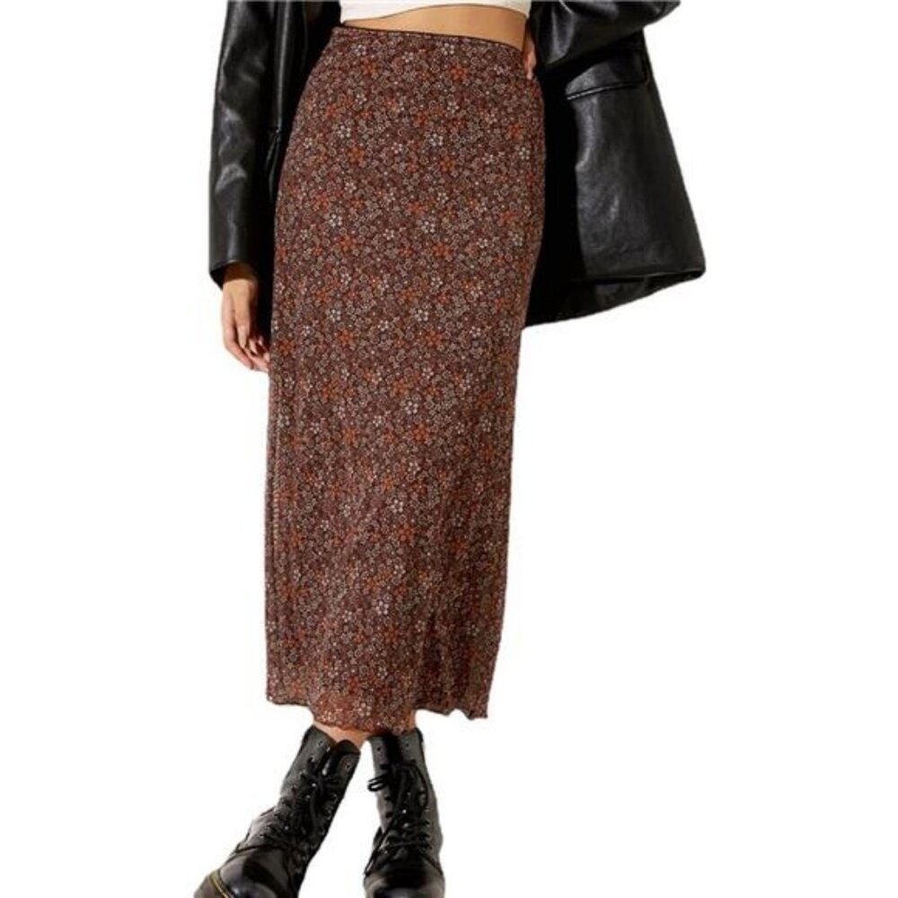 Women Mesh Floral Boho High Waist Midi Skirt Lettuce Trim Summer A Line